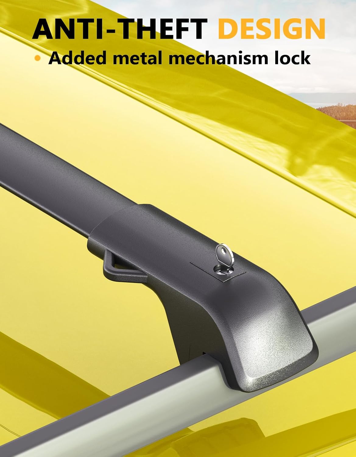 Roof rack cross bars — rubber pad wheel-spoke isolation