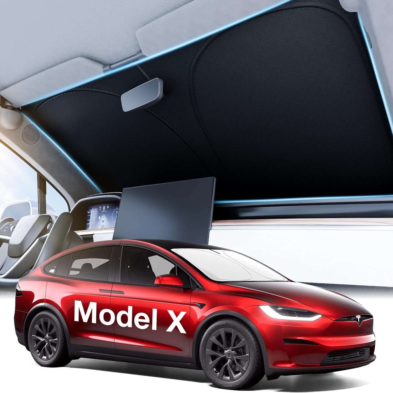 Tesstudio 2026 Windshield Sunshade Foldable Heat Insulation Sunshade with Storage Bag, for Model S/X/3/Y