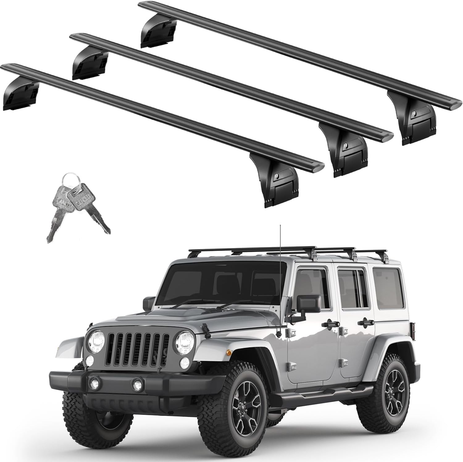 Jeep Wrangler JK cross bars 2007–2026 — installed on vehicle roof rails