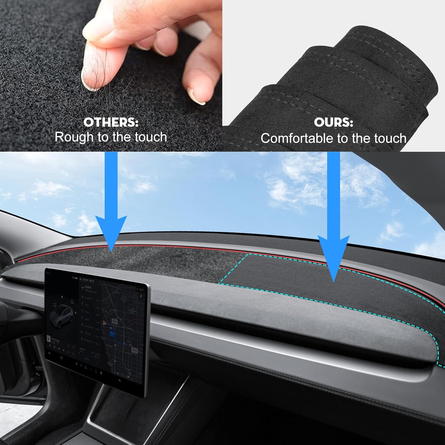 テスラ スエードダッシュマット – Model 3/Y/Y Juniper用反射防止カバー