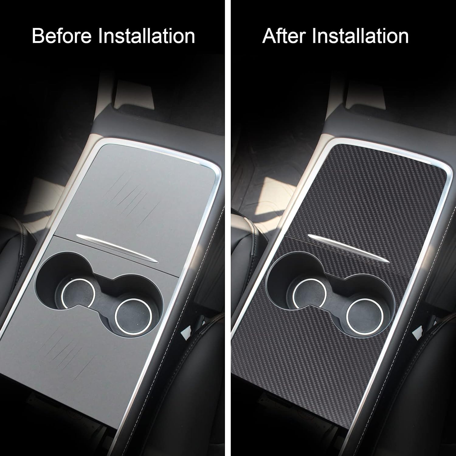Center Console Wrap Kit Carbon Fiber Compatible with Tesla Model 3/Y(Matte Carbon Fiber)