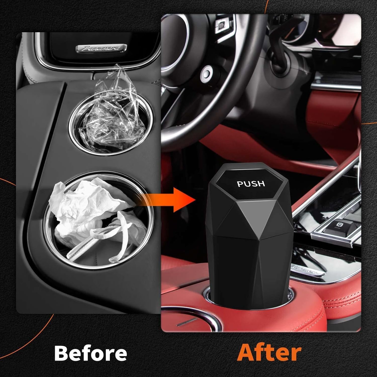 2026 Tesstudio Car Trash Can with Lid Car Accessories for Interior, Leakproof Vehicle Garbage Can with 30 Attached Trash Bags, Multipurpose Organizers and Storage for Home/Office