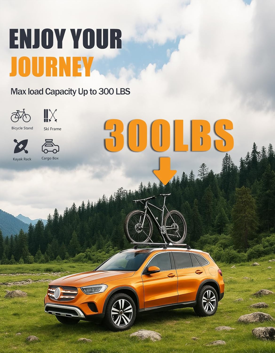 Roof Rack Cross Bars for Mercedes Benz GLC 2016-2022 | 300lb Lockable