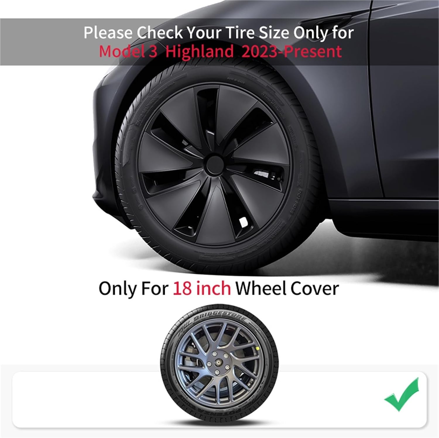 Model 3 Highland 18-Inch Spiderweb-Style Aero Wheel Covers, Matte Black (2024-2026)