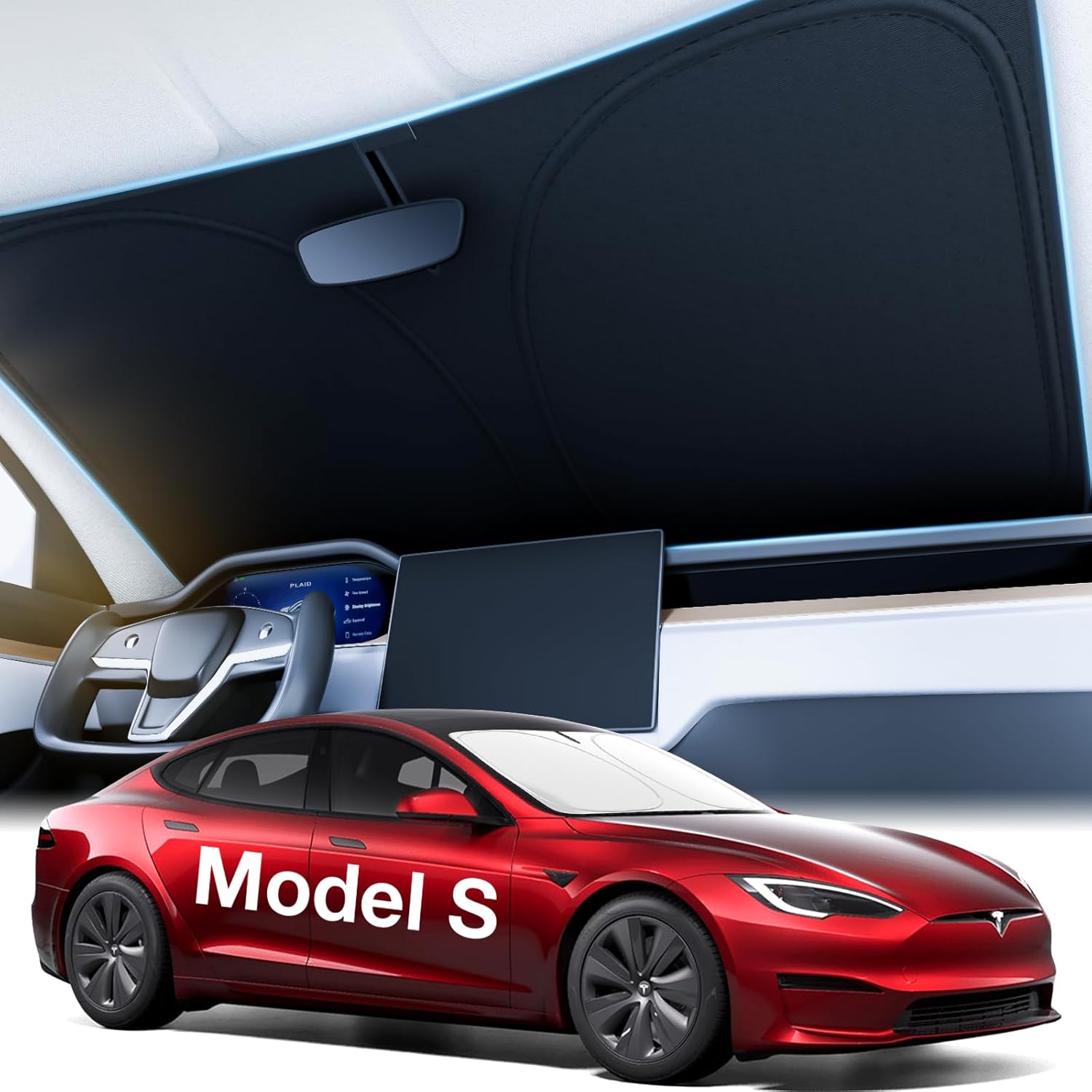 Tesstudio 2026 Windshield Sunshade Foldable Heat Insulation Sunshade with Storage Bag, for Model S/X/3/Y