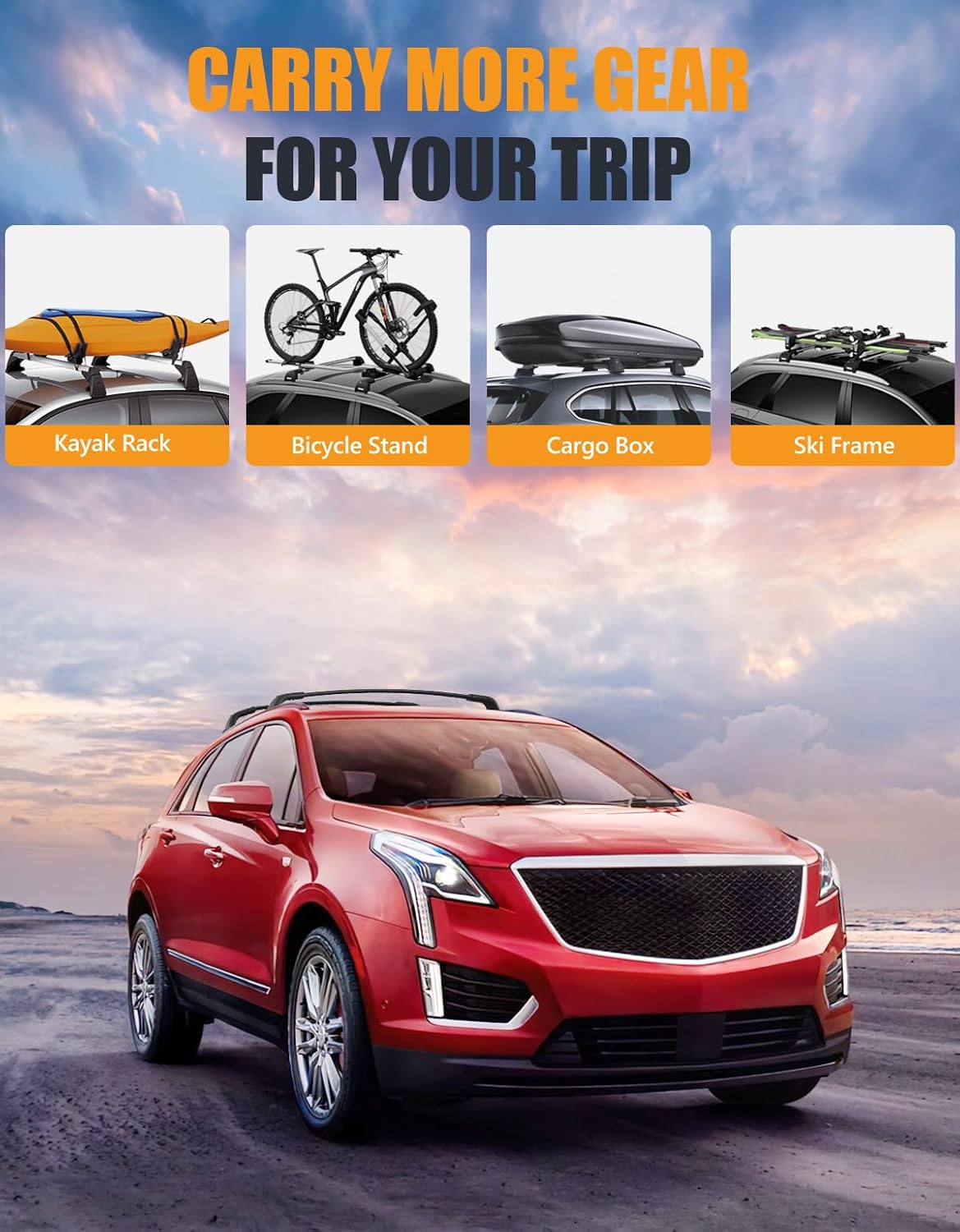300 lbs Lockable Roof Rack Cross Bars for Cadillac XT5 2017-2026