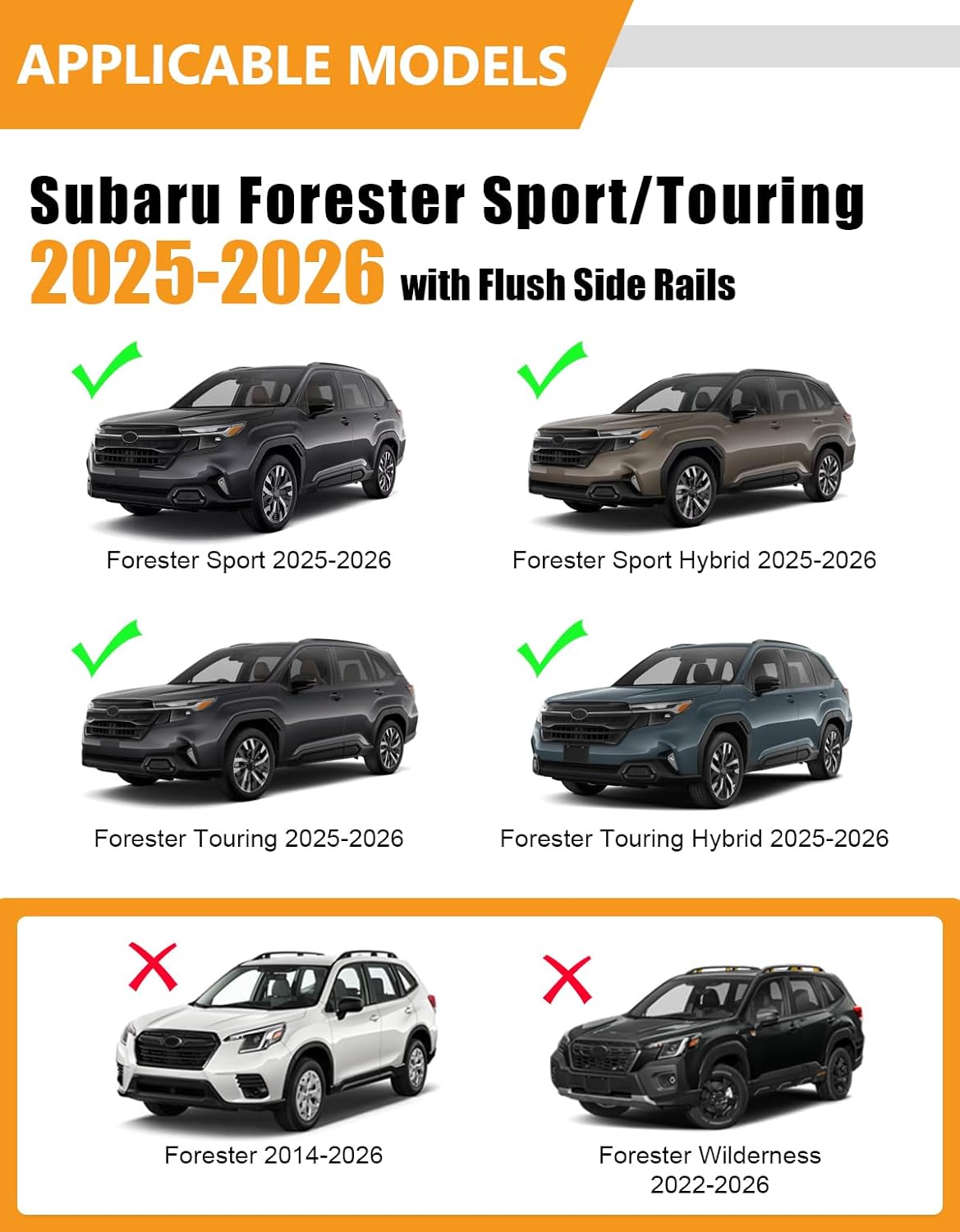 Roof Rack Cross Bars for 2025-2026 Subaru Forester Sport/Touring | Heavy Duty 300lbs Aluminum