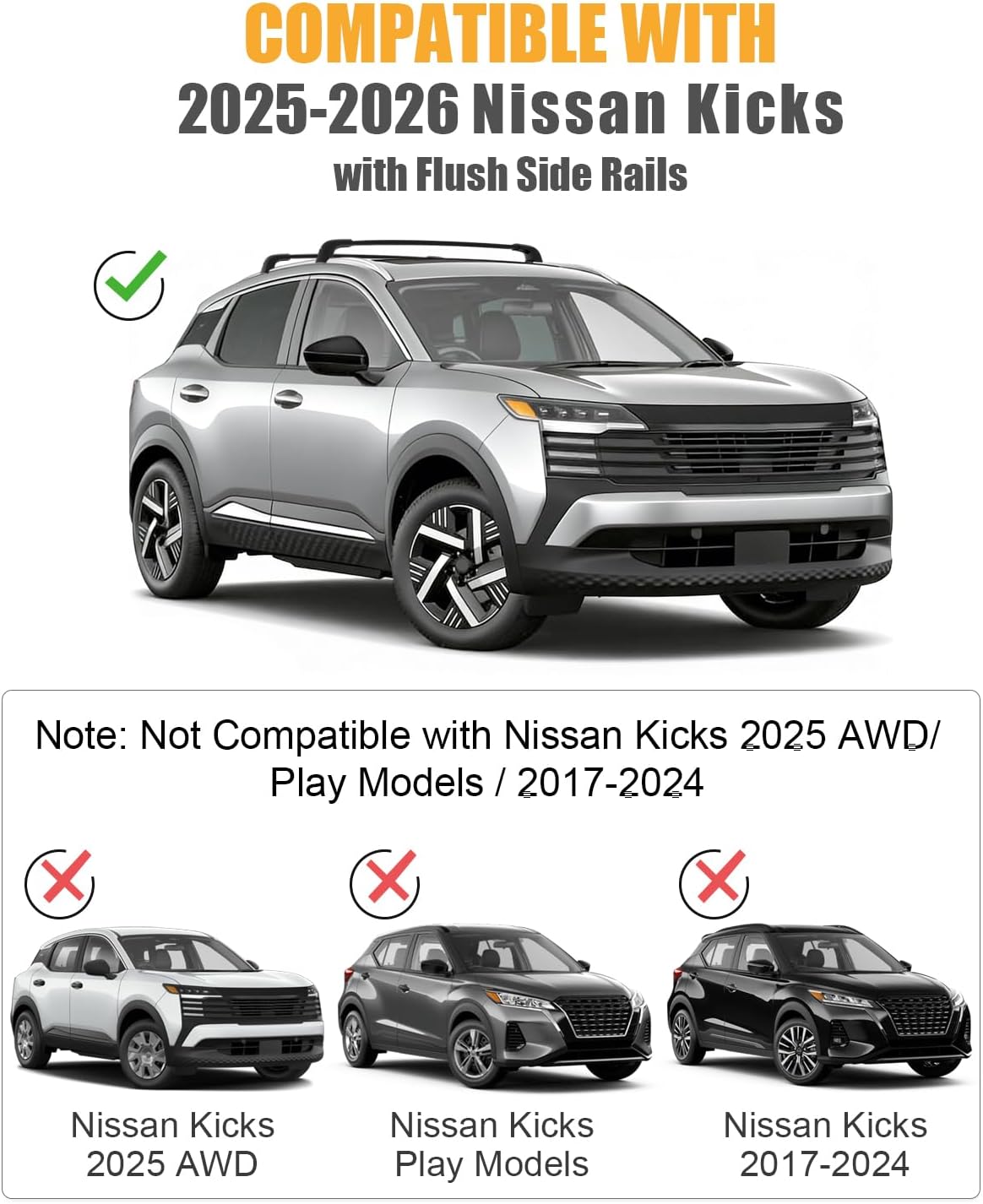 300lb Lockable Roof Rack Cross Bars for 2025 2026 Nissan Kicks – Heavy Duty Aluminum, Anti-Theft, Flush Side Rails