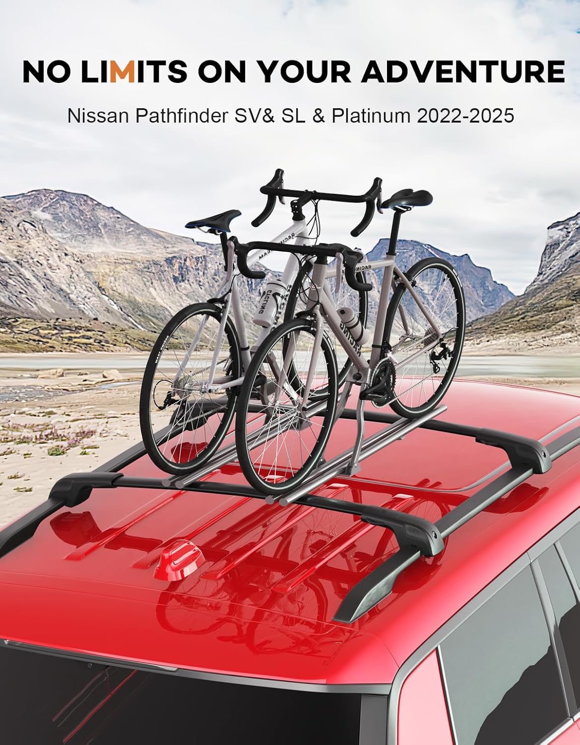 Nissan Pathfinder cross bars 2022–2026 — anti-theft lock engaged