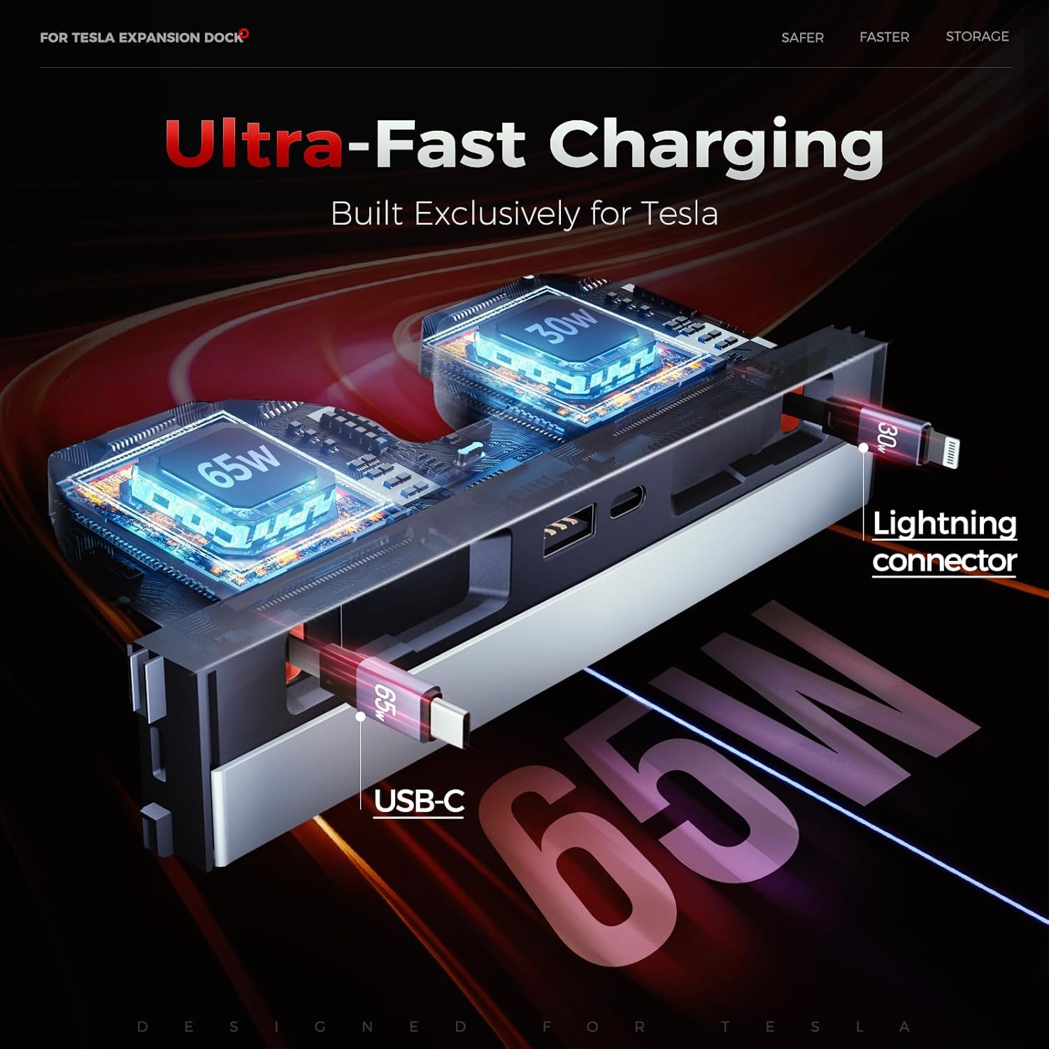Tesla Center Console 65W USB Charger Hub