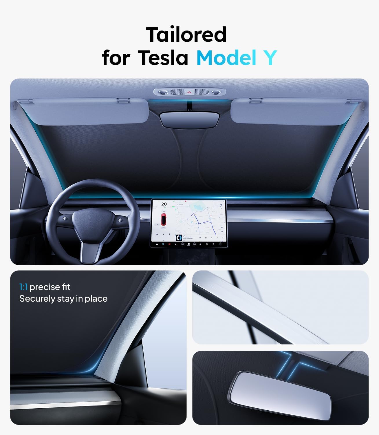 Tesstudio 2026 Windshield Sunshade Foldable Heat Insulation Sunshade with Storage Bag, for Model S/X/3/Y