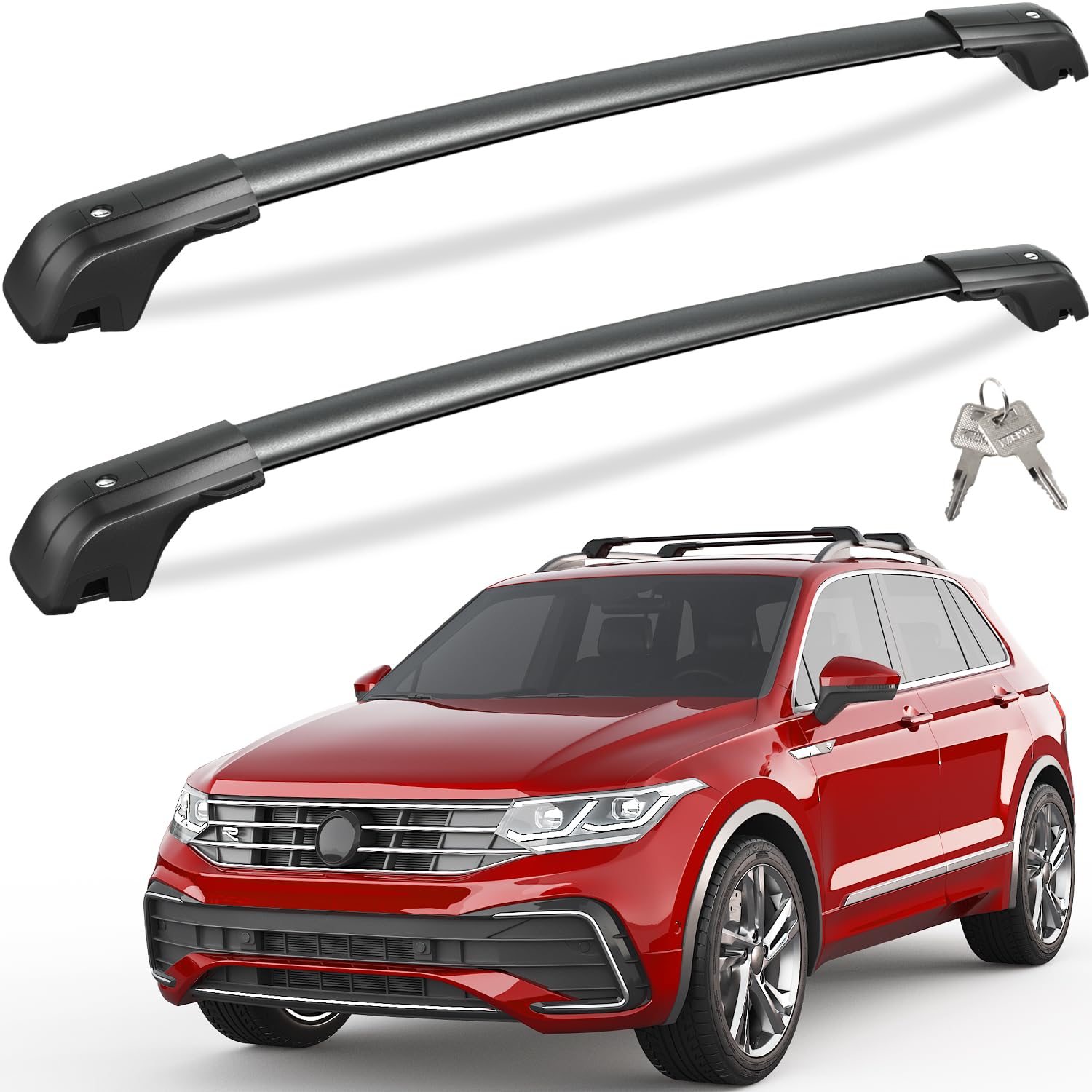 Roof rack cross bars — rubber pad wheel-spoke isolation