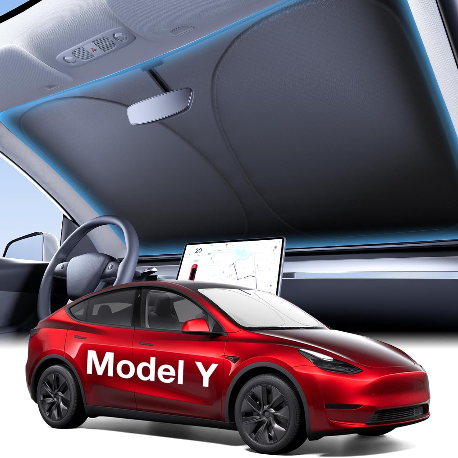 Tesstudio 2026 Windshield Sunshade Foldable Heat Insulation Sunshade with Storage Bag, for Model S/X/3/Y