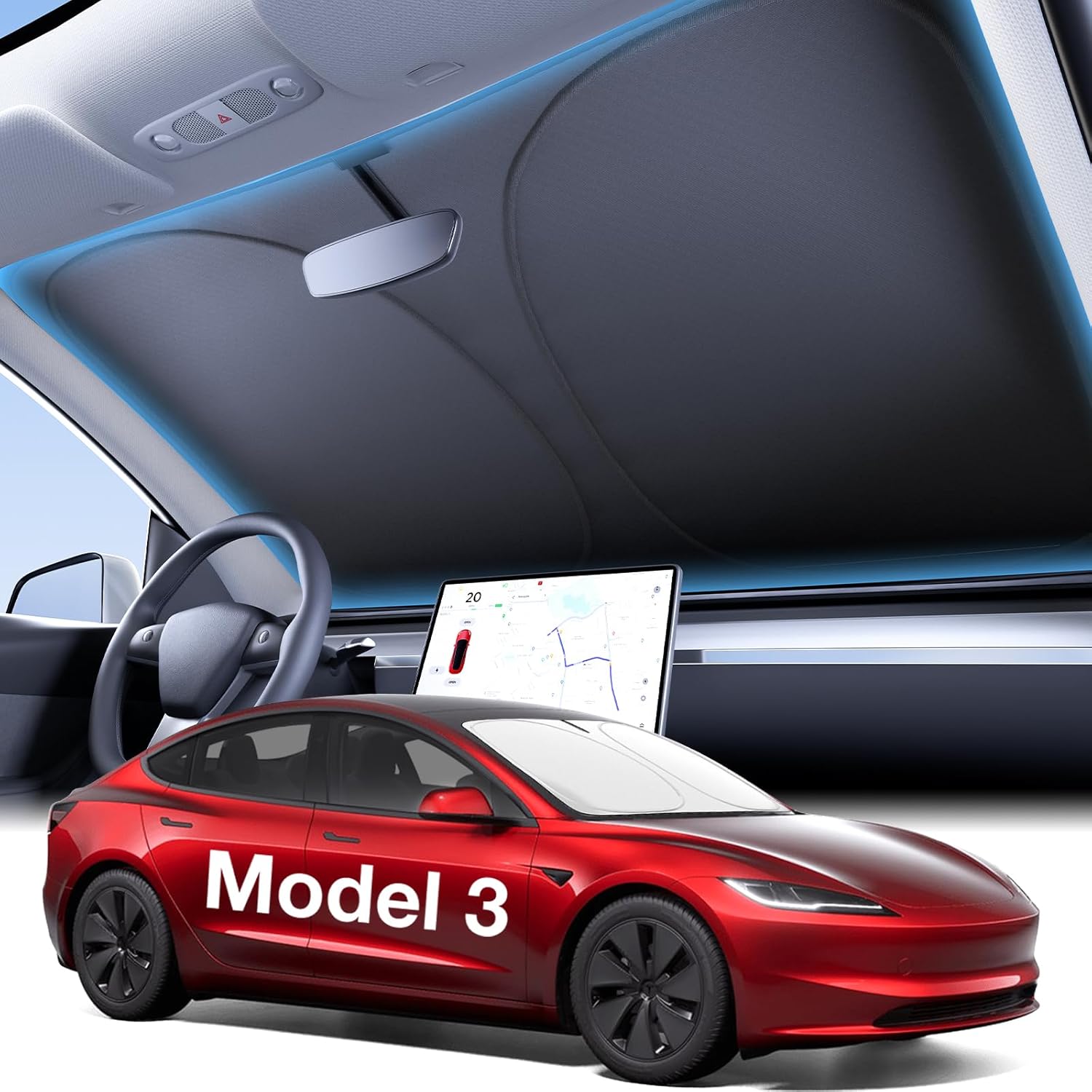Tesstudio 2026 Windshield Sunshade Foldable Heat Insulation Sunshade with Storage Bag, for Model S/X/3/Y