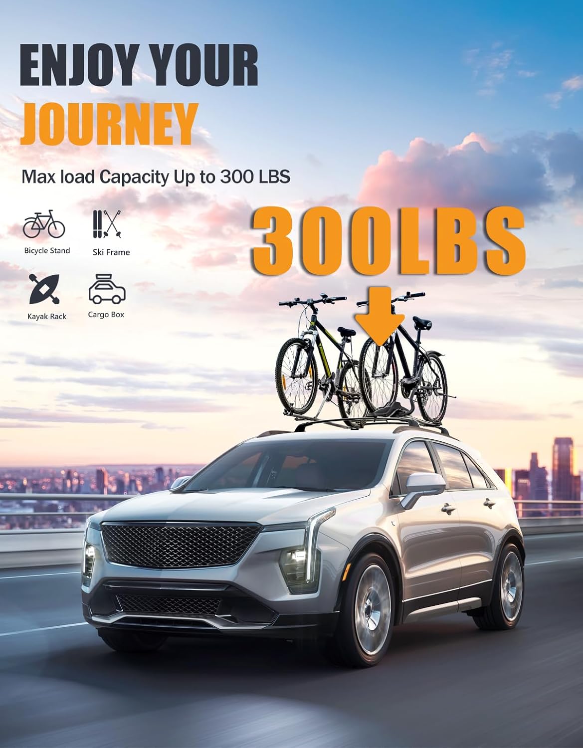 300 lbs Lockable Roof Rack Cross Bars for Cadillac XT4 2019-2025