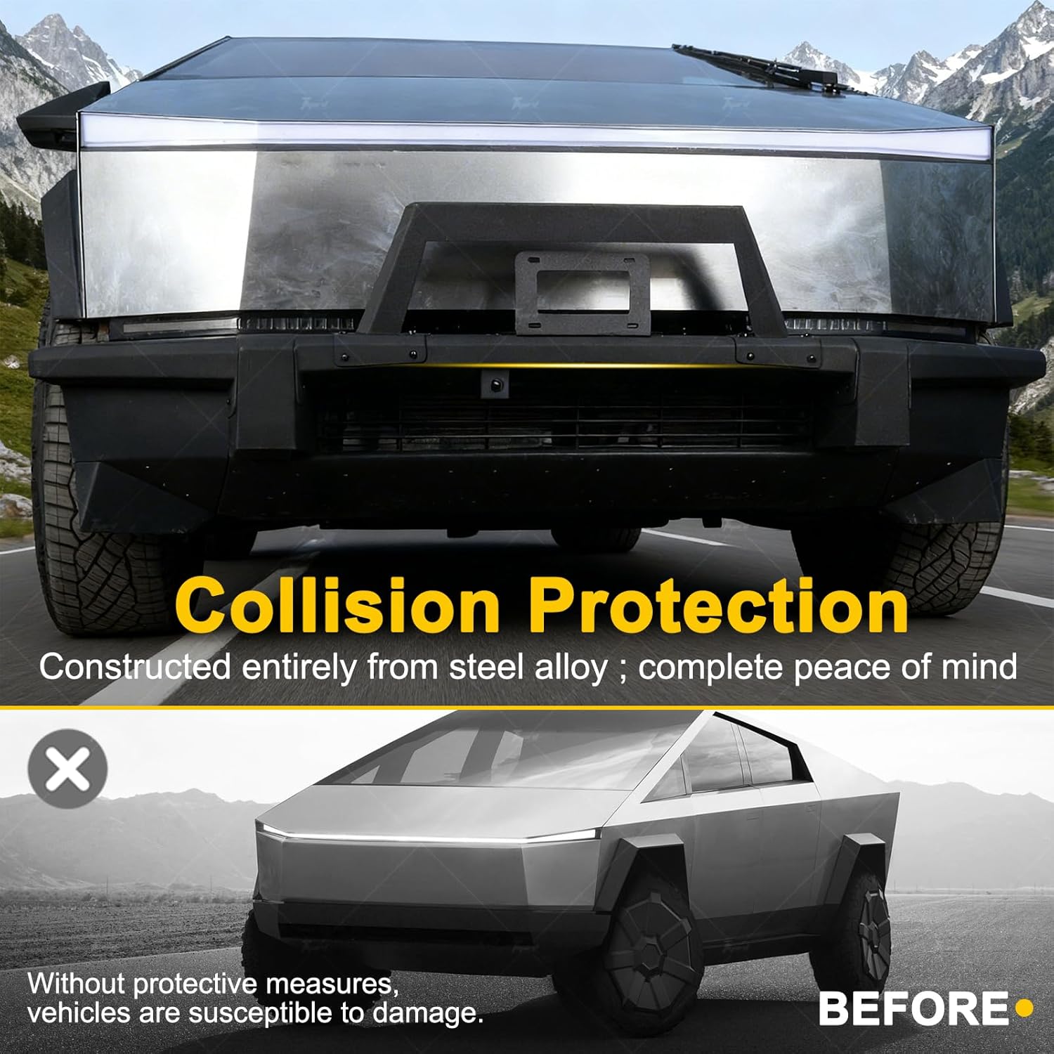 🎉Spring Sale （$429）！Steel Front Bumper with Black Texture For Tesla Cybertruck