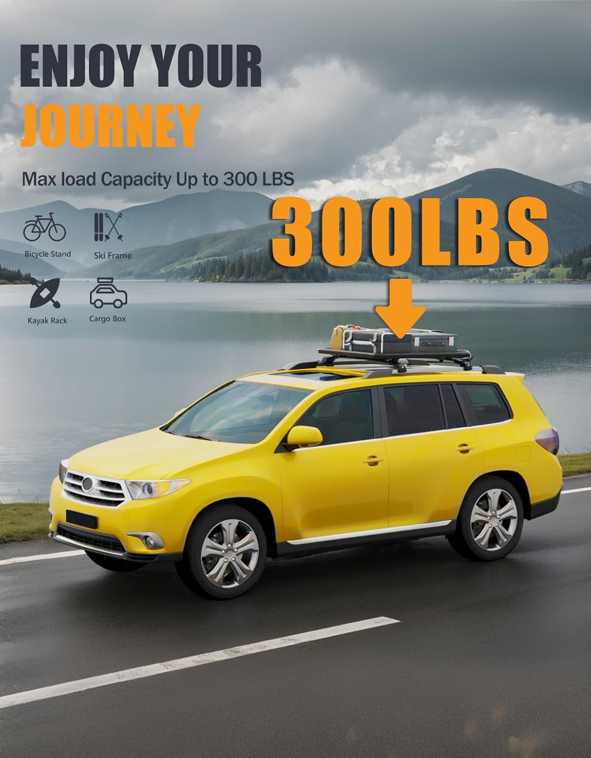 300 lbs Lockable Roof Rack Cross Bars for Toyota Highlander 2008-2013