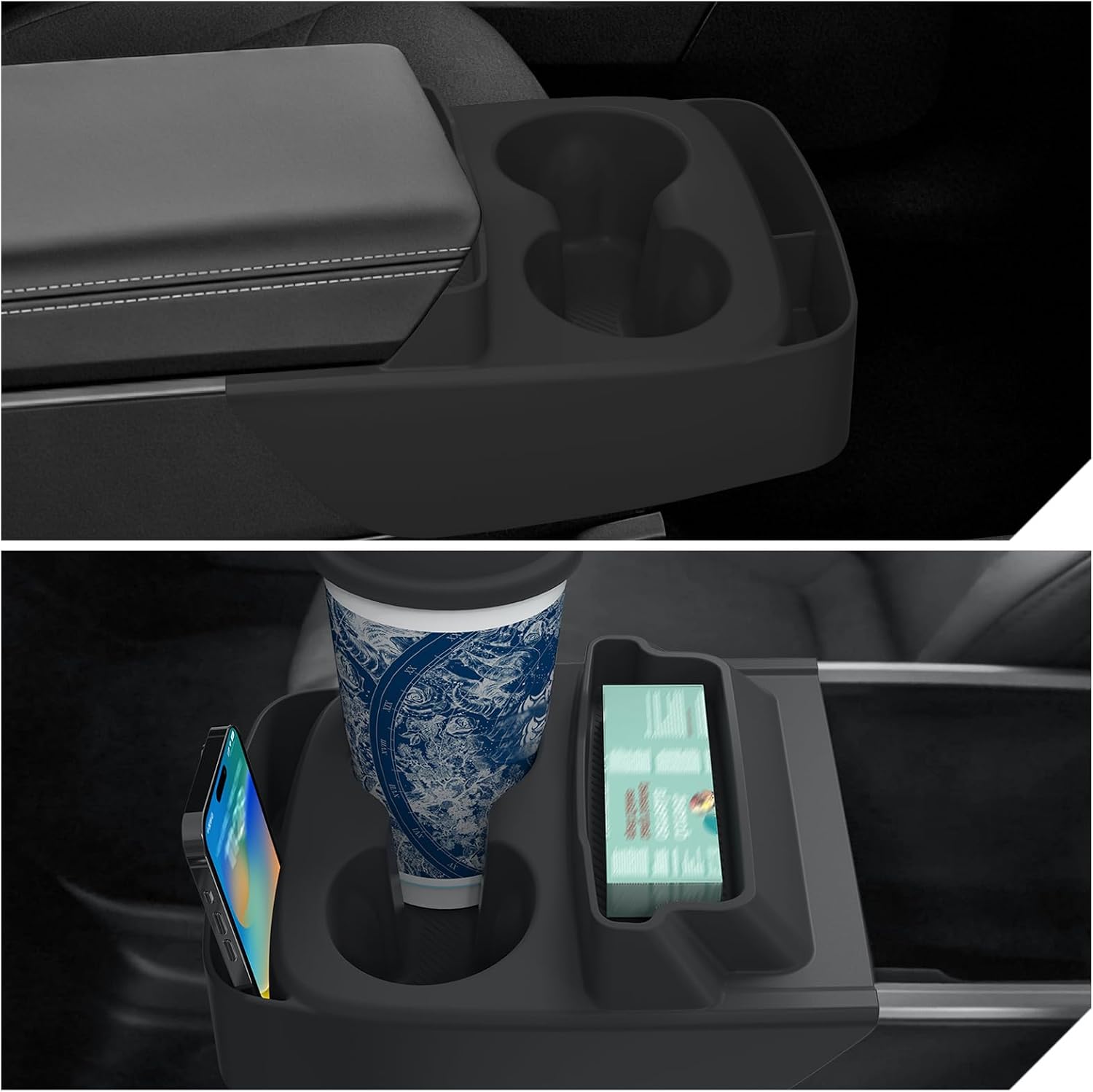 Tesla Model Y Standard Centre Console Cup Holder with Storage Box | Eyeglass Organizer Silicone Insert Tray