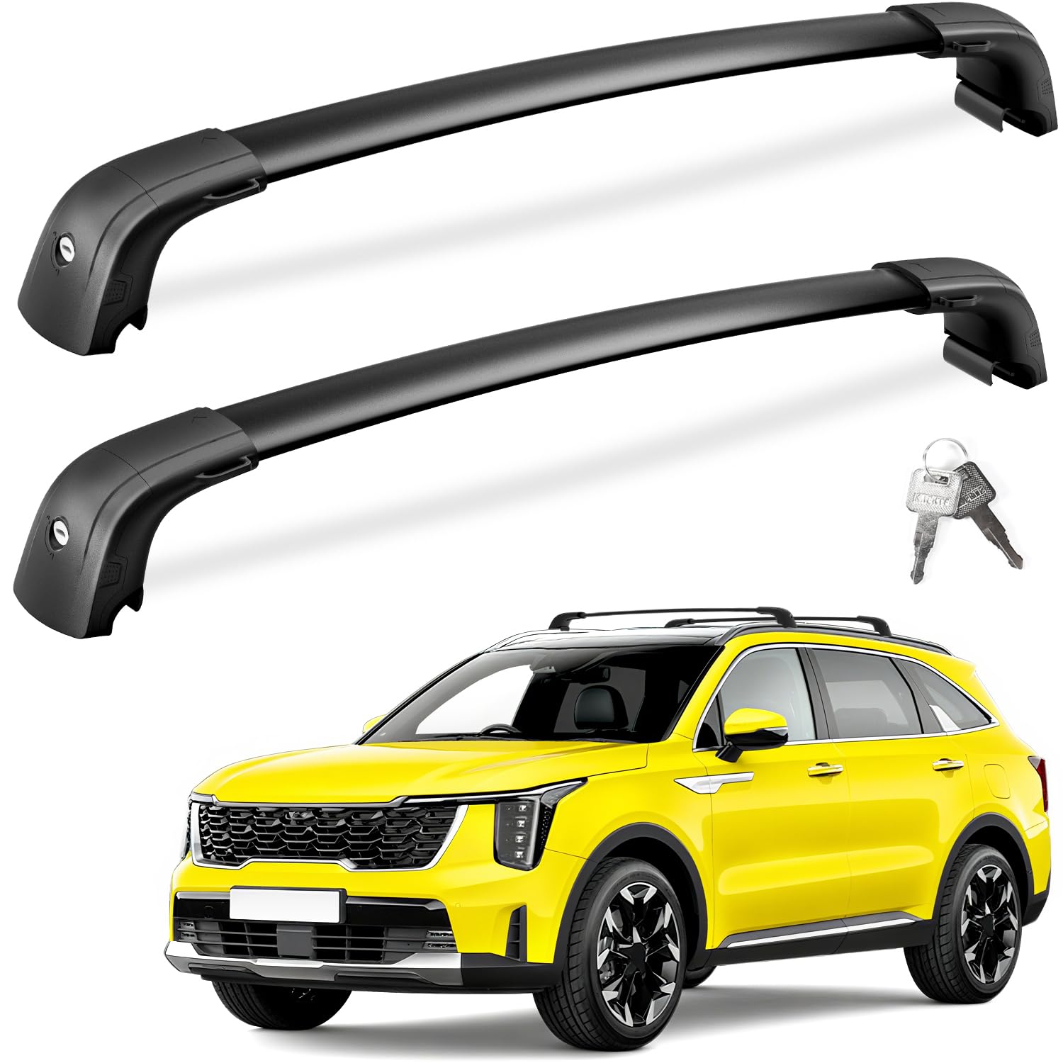 Kia Sorento cross bars 2016–2020 — lockable end cap close-up
