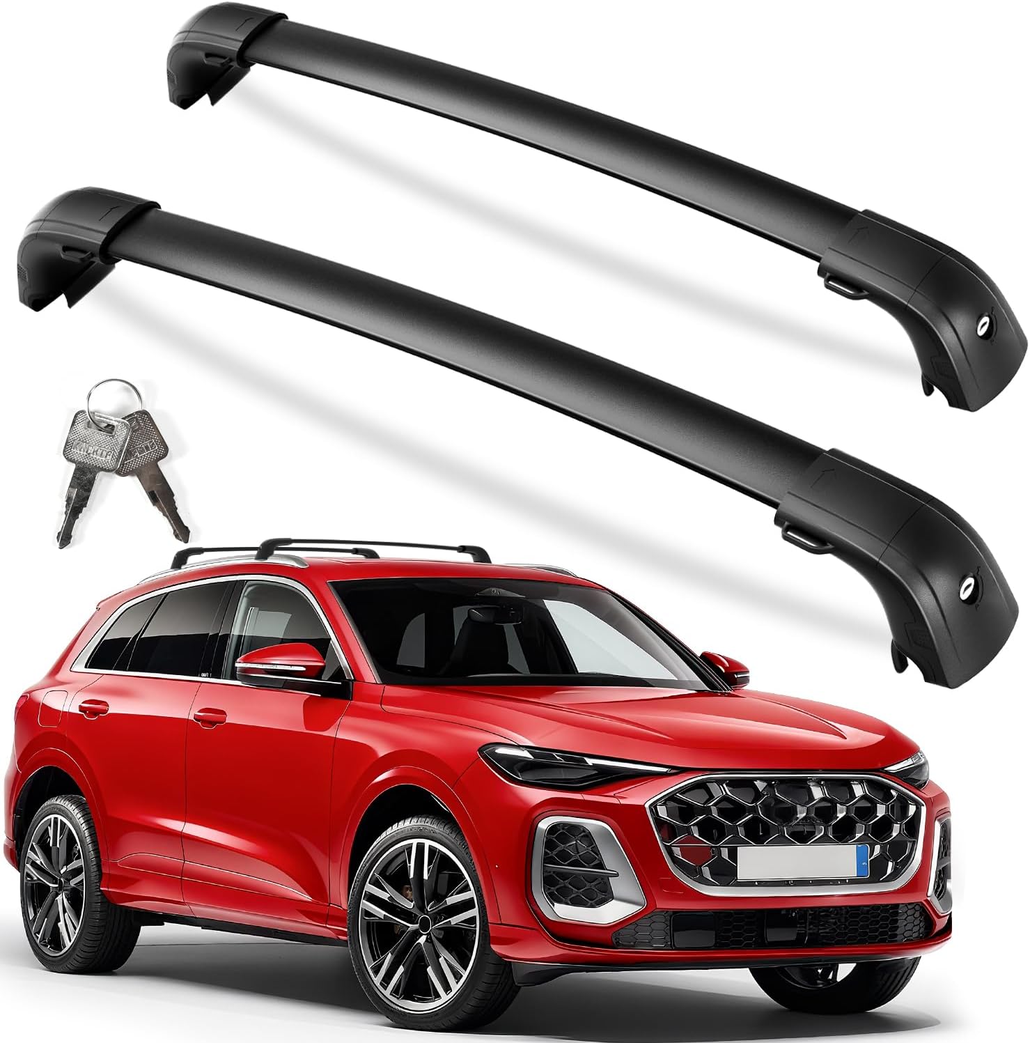 300lb Lockable Roof Rack Cross Bars for Audi Q5 2018-2026 | Heavy Duty Aluminum Crossbars with Anti-Theft Lock