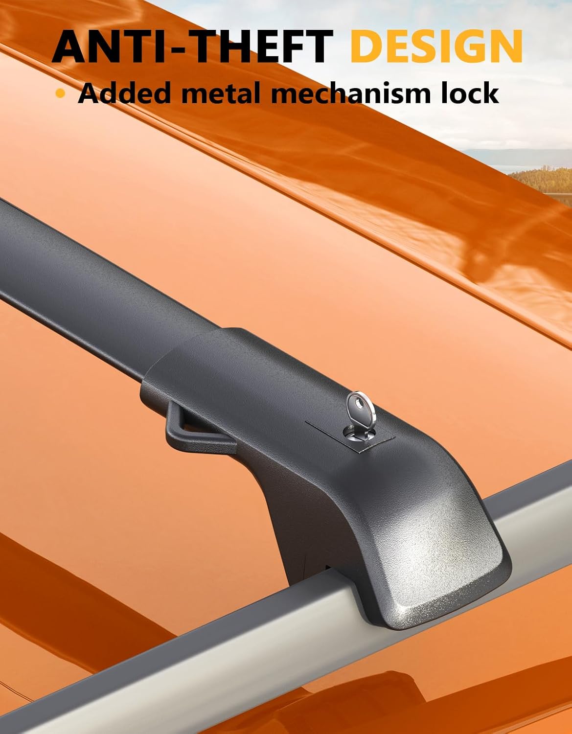 Roof rack cross bars — rubber pad wheel-spoke isolation