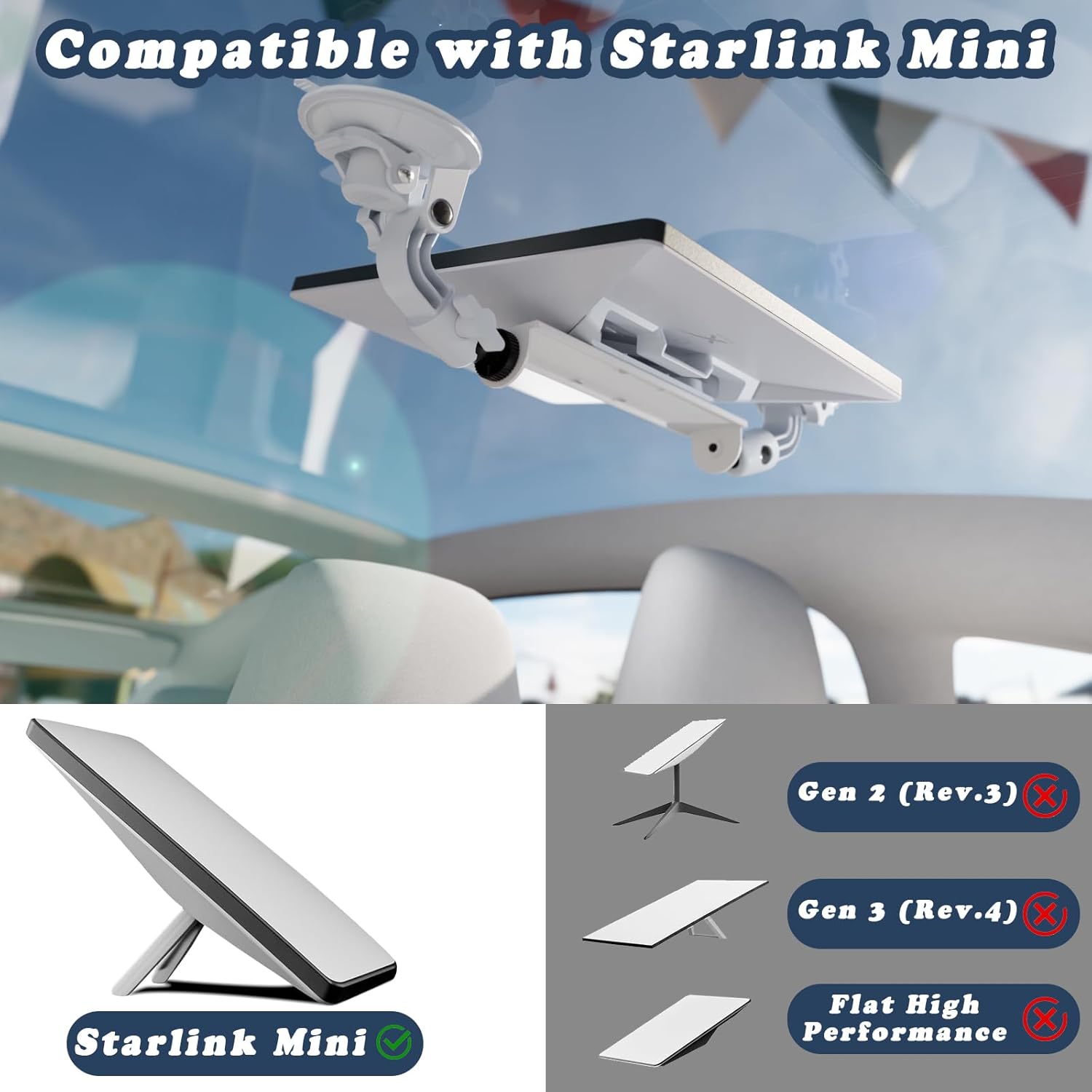 Starlink Mini Mount 360° Adjustable Suction Cup Car Mount Super Strong Suction & Ready to Use, Perfect for Car/RV/Boat/Truck and Marine