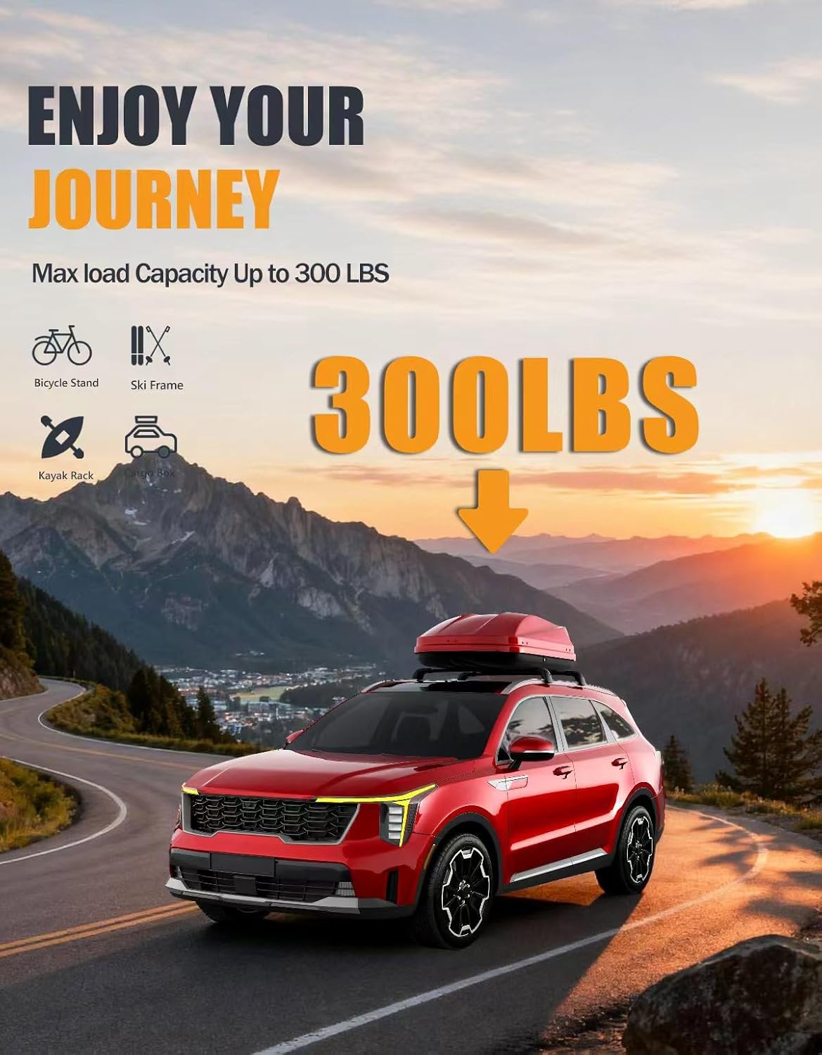 300lbs Lockable Roof Rack Cross Bars for 2021-2026 KIA Sorento