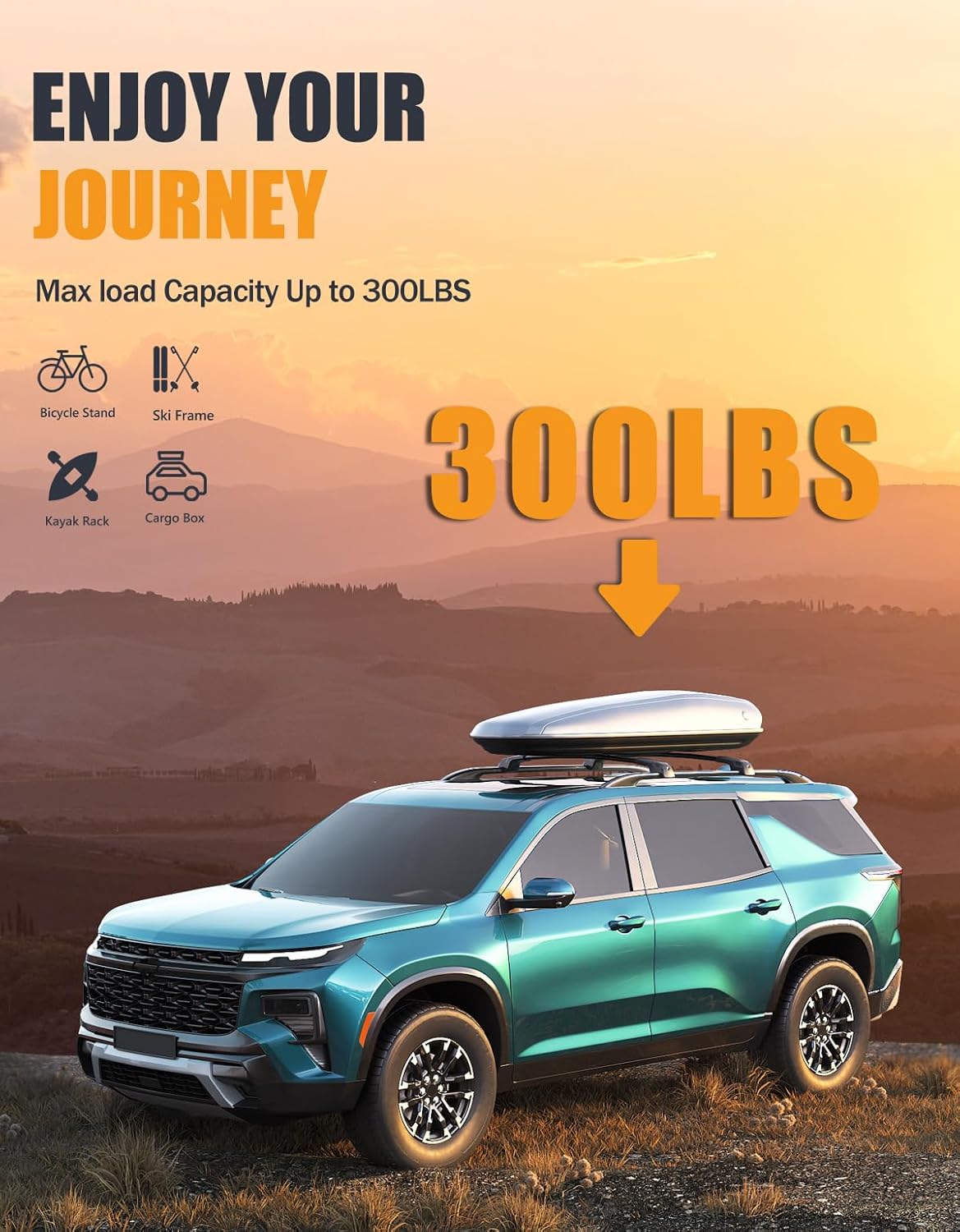 300 lbs Lockable Roof Rack Cross Bars for Chevy Traverse 2022-2026