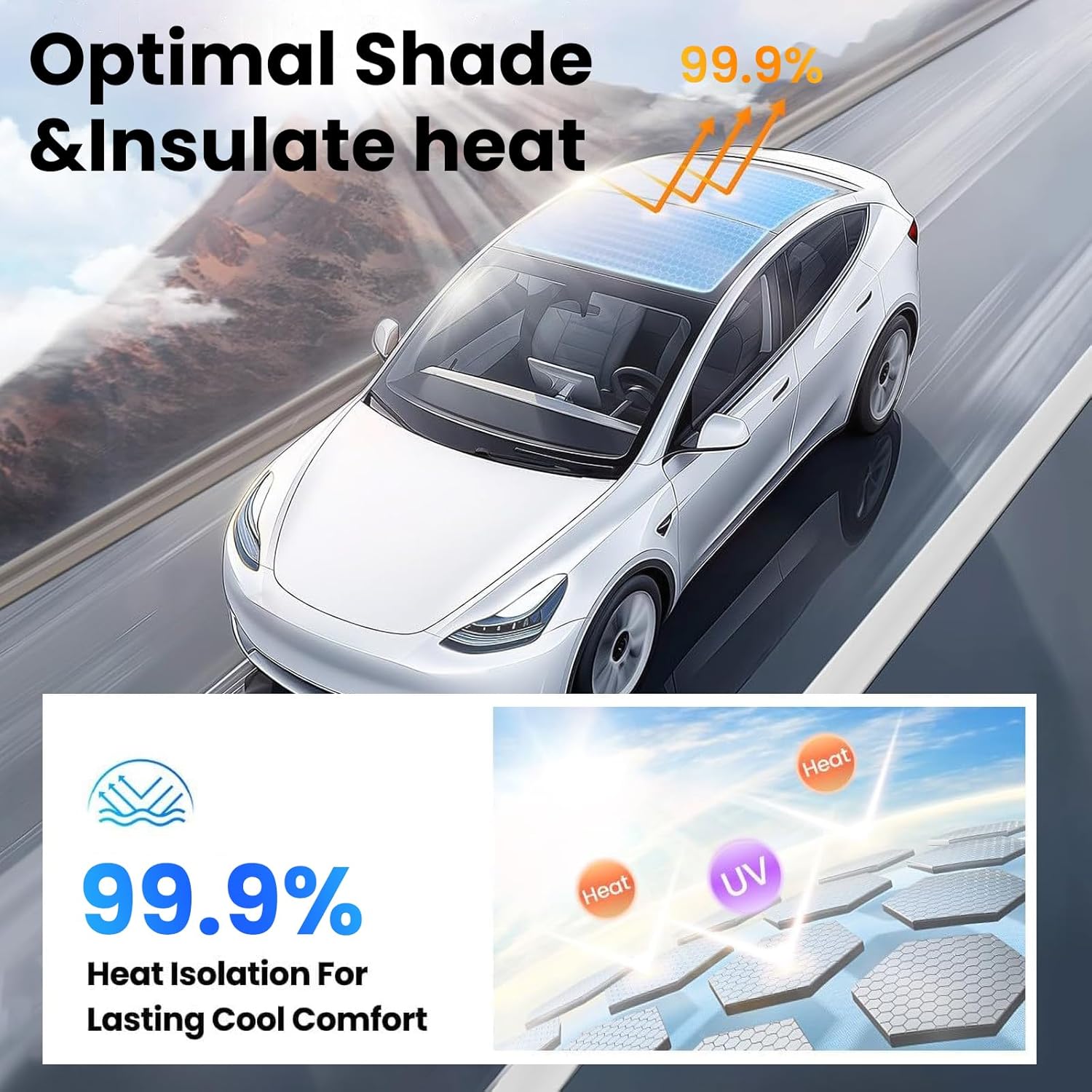 Tesla Model Y Sunshade — voice command in use