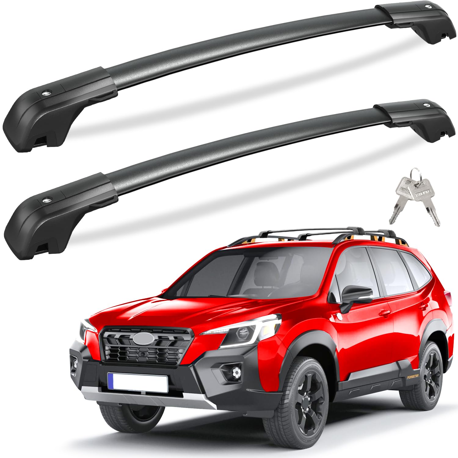 Roof rack cross bars — fitment alignment close-up