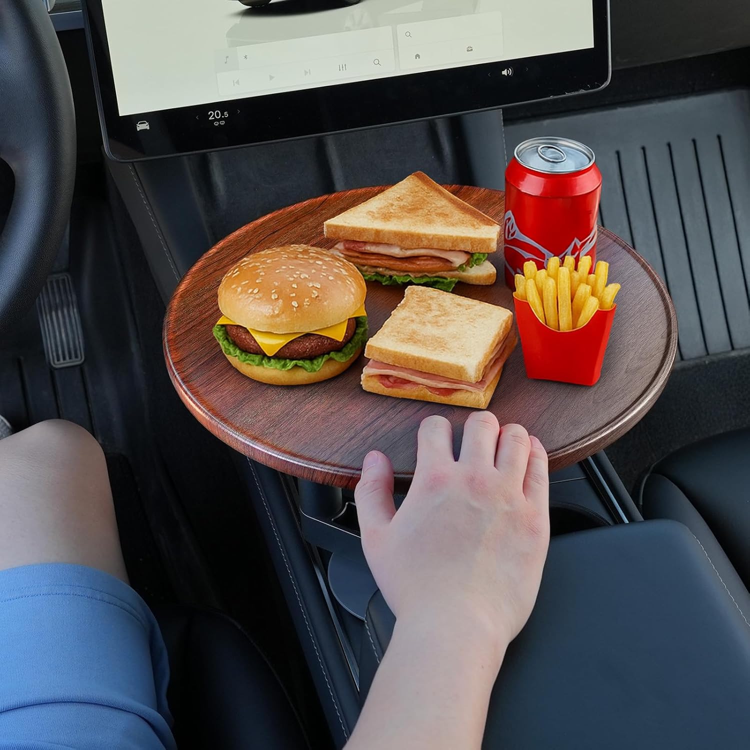 2026 360° Rotating Cup Holder Tray Organizer for Car Center Console, Steering Wheel Tray, Detachable Snack/Drink/Phone Holder for Tesla/Car