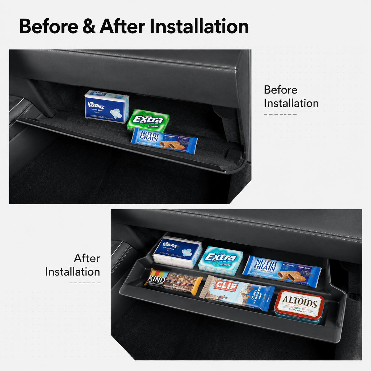 Black TPE Glove Box Storage Organizer for Tesla Model Y Juniper 2025.03+