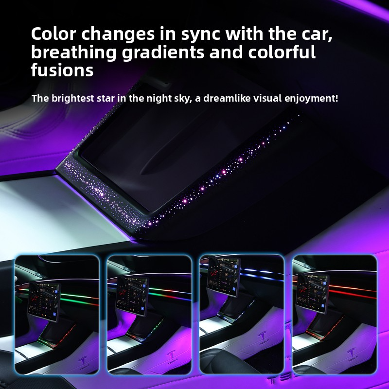 Ambient Galaxy Panel Wireless Charging Deck with Immersive Starry Glow for Model 3 Highland/ Y Juniper