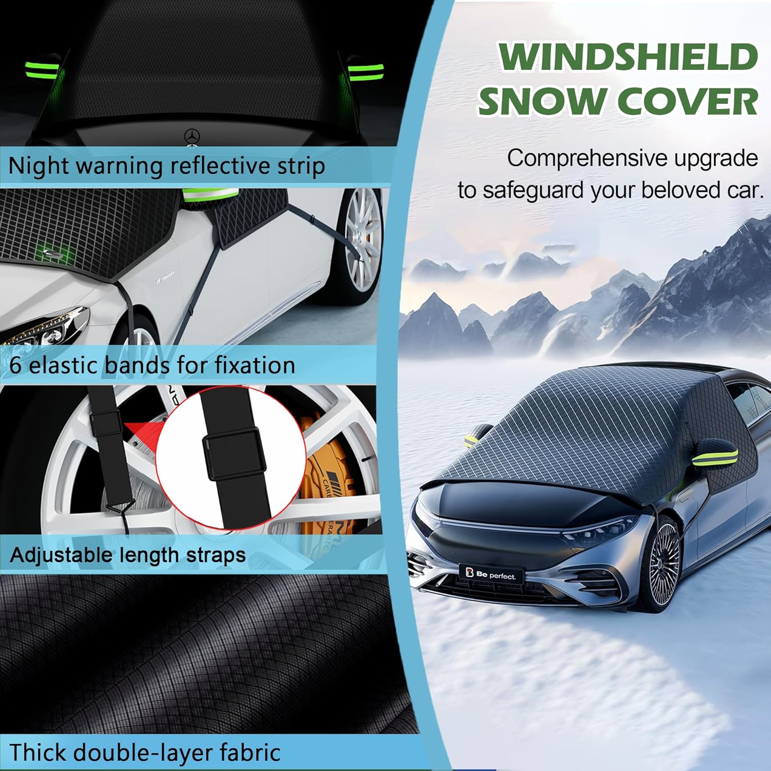 Windshield Snow Cover for Winter — Magnetic Ice & Frost Cover with Side Window & Mirror Protector, Large Car Windshield Shield for Sedans, SUVs, Trucks