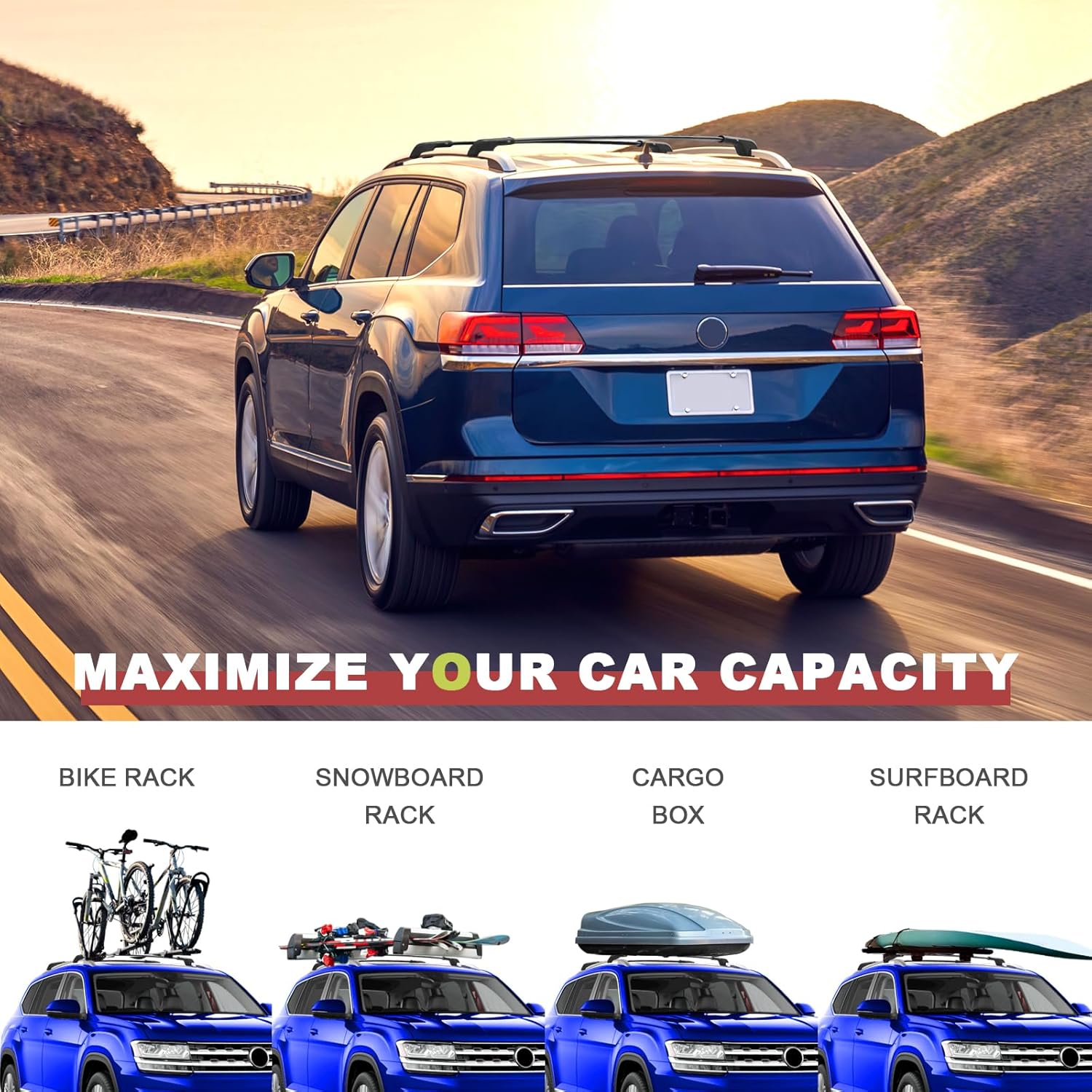 Lockable Roof Rack Cross Bars with Raised Side Rails For Hyundai Santa Fe 2024 2025