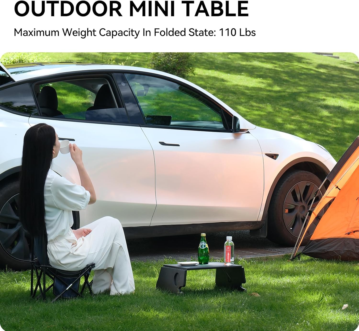 Tesstudio Foldable Desk Food Tray (Carbon Edition) for Tesla Model Y/3/S/X- Upgraded Table with Support Leg for Dining, in-Car Work, Travel and Outdoor