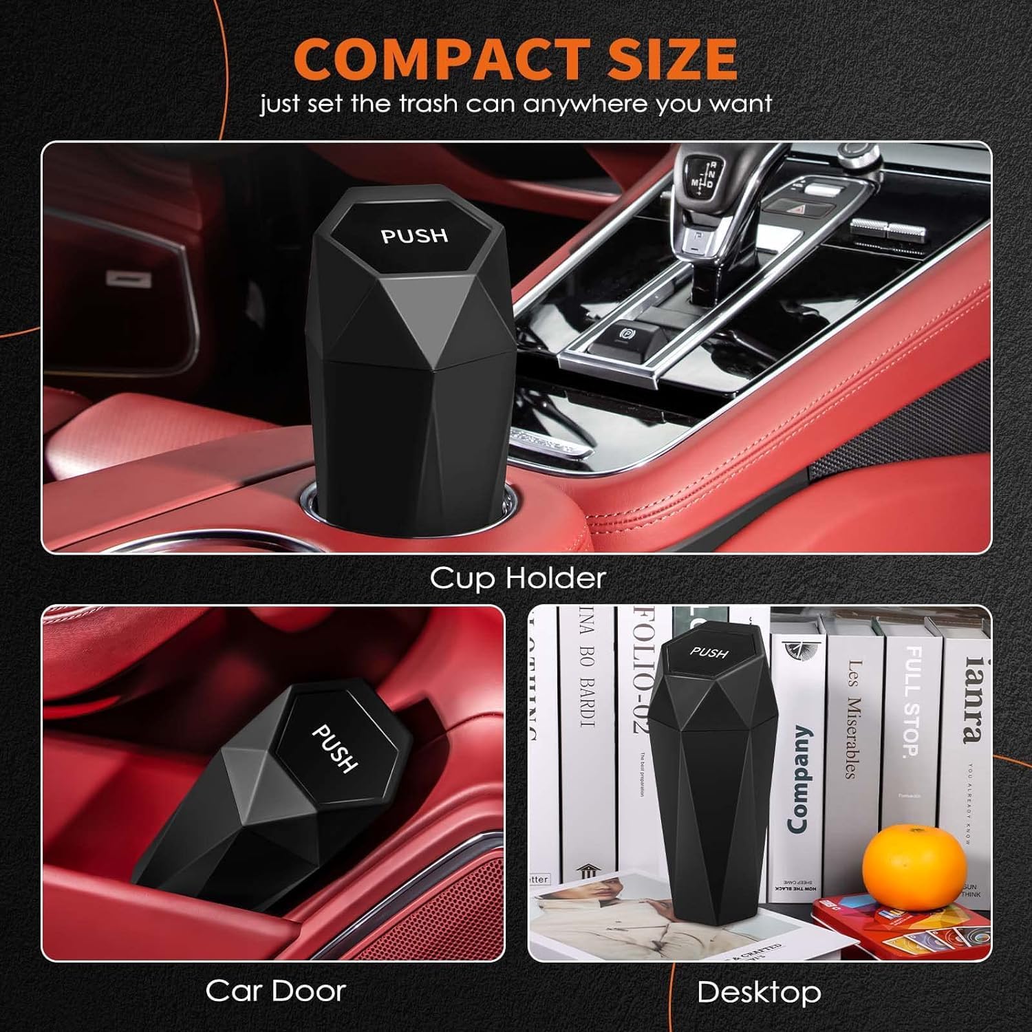 2026 Tesstudio Car Trash Can with Lid Car Accessories for Interior, Leakproof Vehicle Garbage Can with 30 Attached Trash Bags, Multipurpose Organizers and Storage for Home/Office