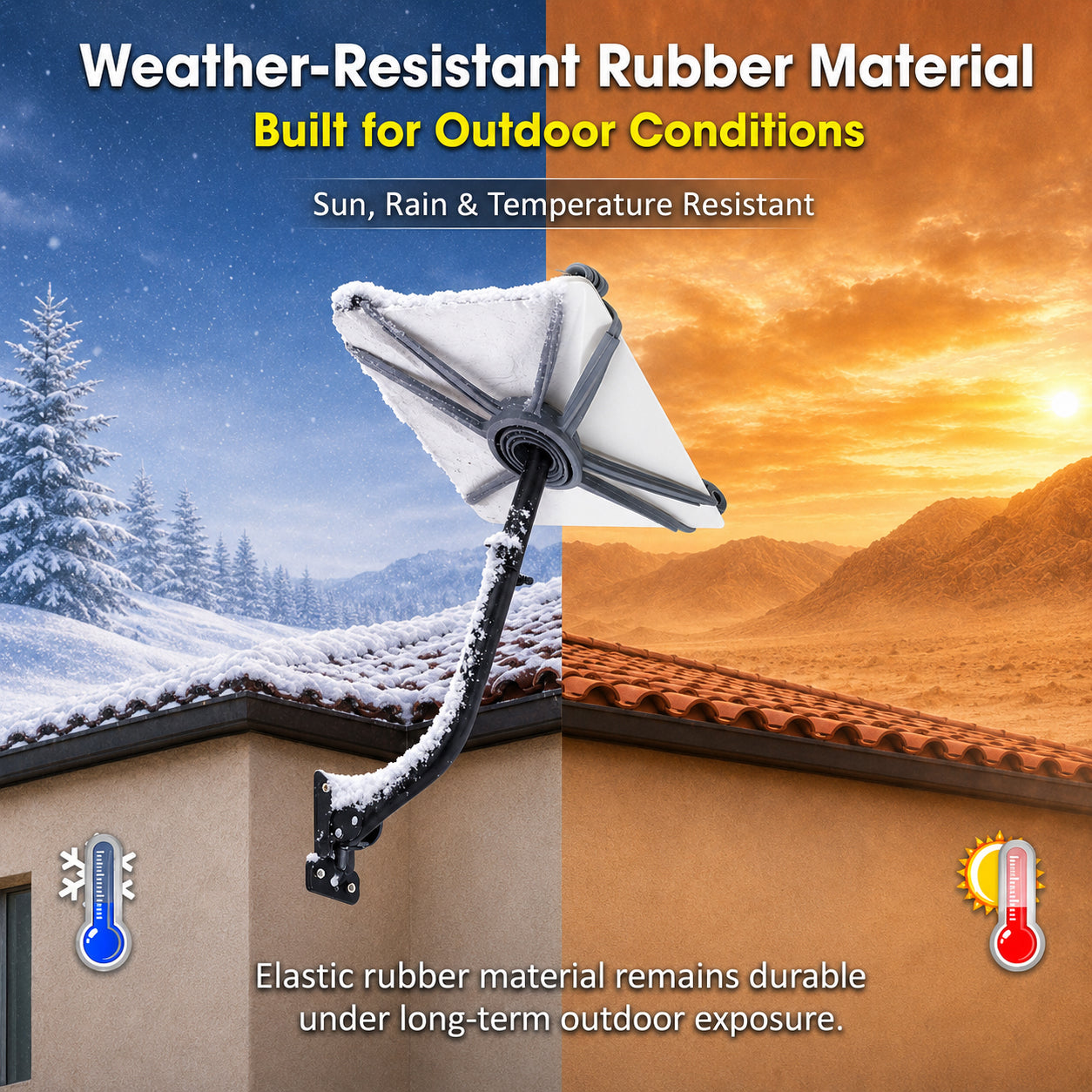 Weather-resistant silicone securing strap keeps Starlink dish stable in sun, rain and temperature changes