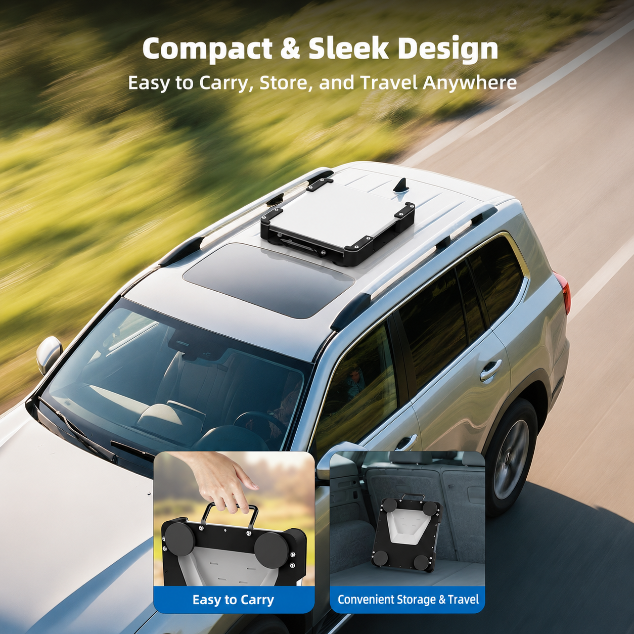 Compact Starlink Mini magnetic roof mount with carry handle for easy storage and travel