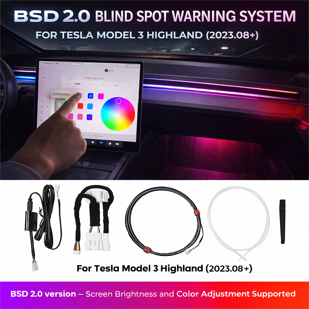 Tesstudio BSD 2.0 Blind Spot Warning System For Tesla Model 3 Highland（2023.08+）with Ambient Lighting