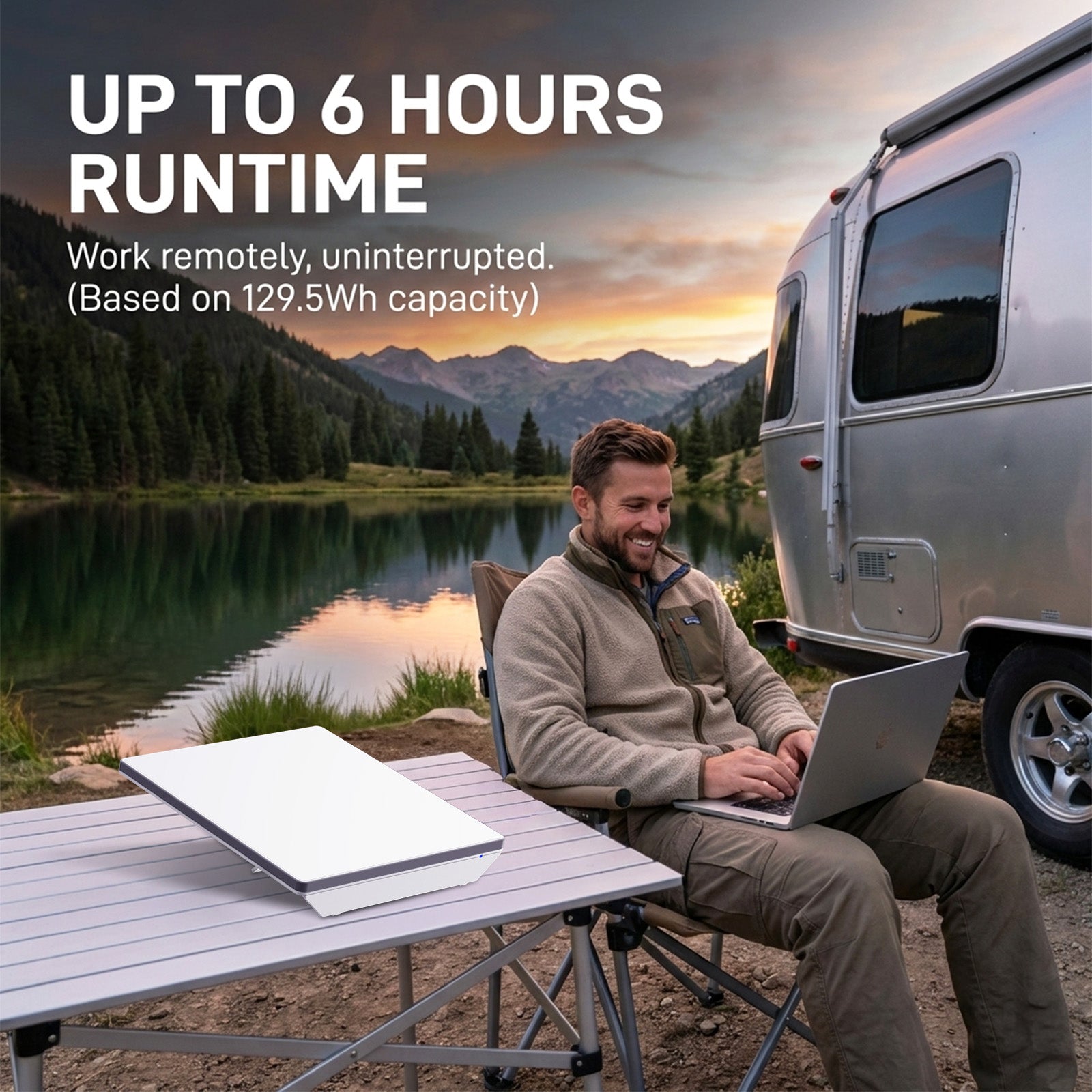 CTmods portable Starlink Mini power solution enabling remote work at lakeside camps with extended runtime support