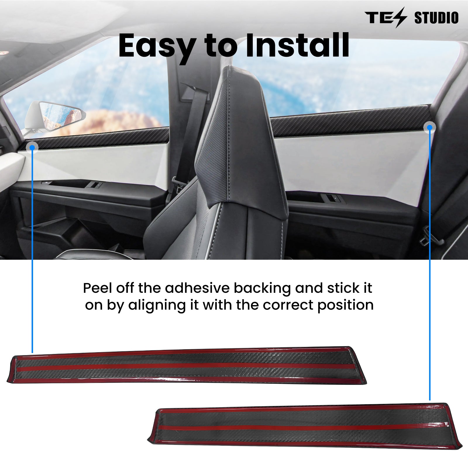 [Real Carbon Fiber] Tesla Cybertruck Accessories Door Panel Covers Premium Front & Rear Upper Overlays Tesstudio®