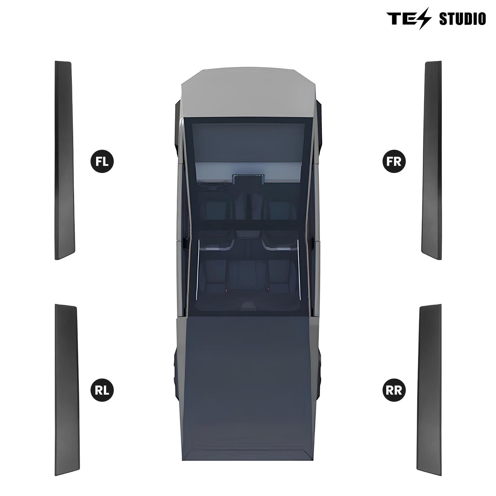 [Real Carbon Fiber] Tesla Cybertruck Accessories Door Panel Covers Premium Front & Rear Upper Overlays Tesstudio®