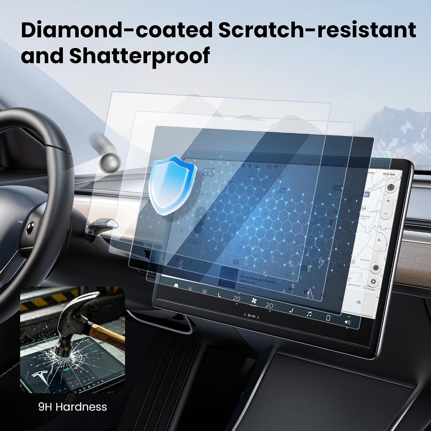 Tesstudio HD & 9H Anti-scratch Tempered Front & Rear Glass Screen Protector for Tesla Model 3 Highland / Model Y Juniper / Model Y L
