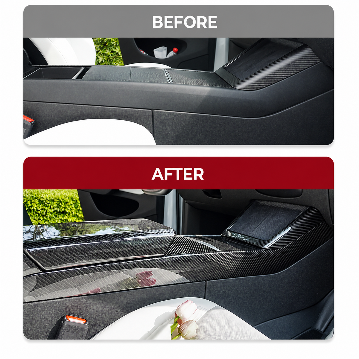 Carbon Fiber Center Console One-Piece Trim Frame for Tesla Model 3 Highland / Model Y Juniper / Model Y L