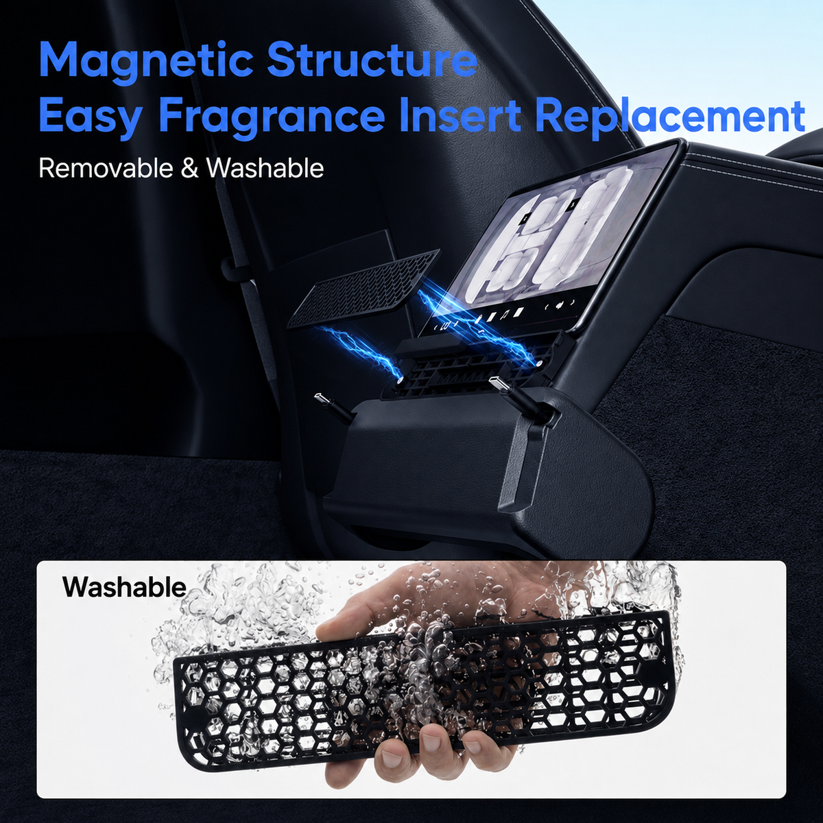 Rear Air Vent Retractable Cable Charging Dock with Aroma Diffuser for Tesla Model Y L 2025.11+