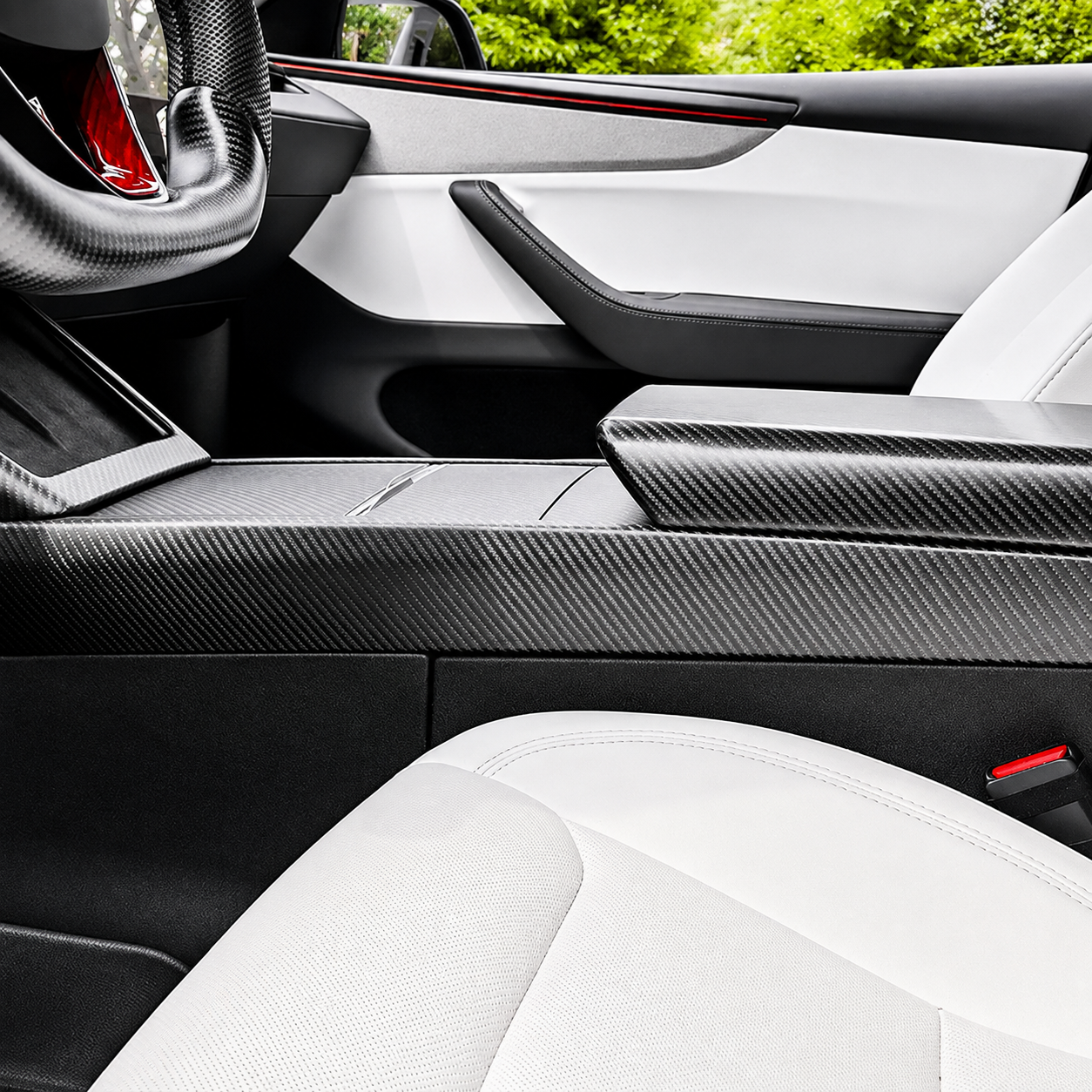 Carbon Fiber Center Console One-Piece Trim Frame for Tesla Model 3 Highland / Model Y Juniper / Model Y L