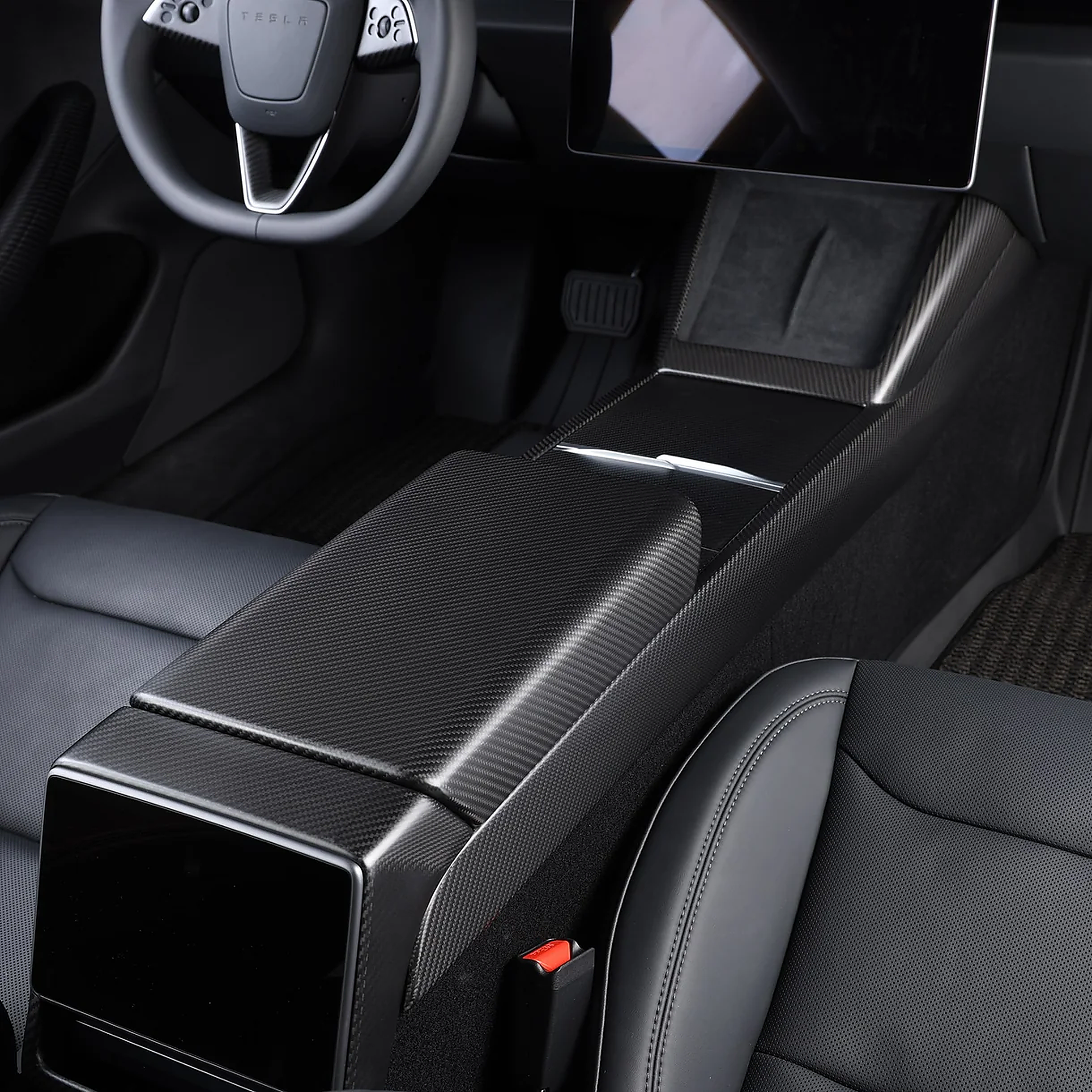 Carbon Fiber Center Console One-Piece Trim Frame for Tesla Model 3 Highland / Model Y Juniper / Model Y L