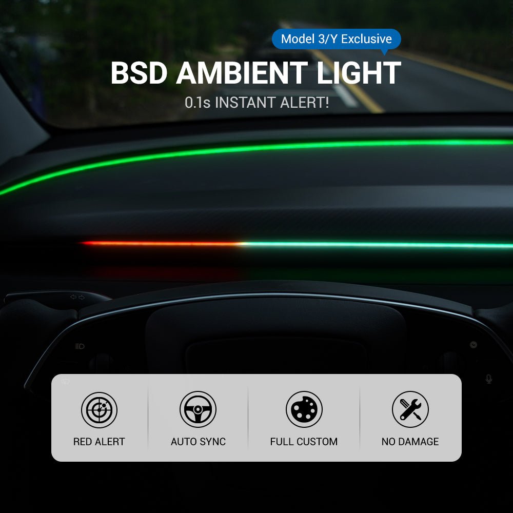 Tesla BSD blind spot warning light effect