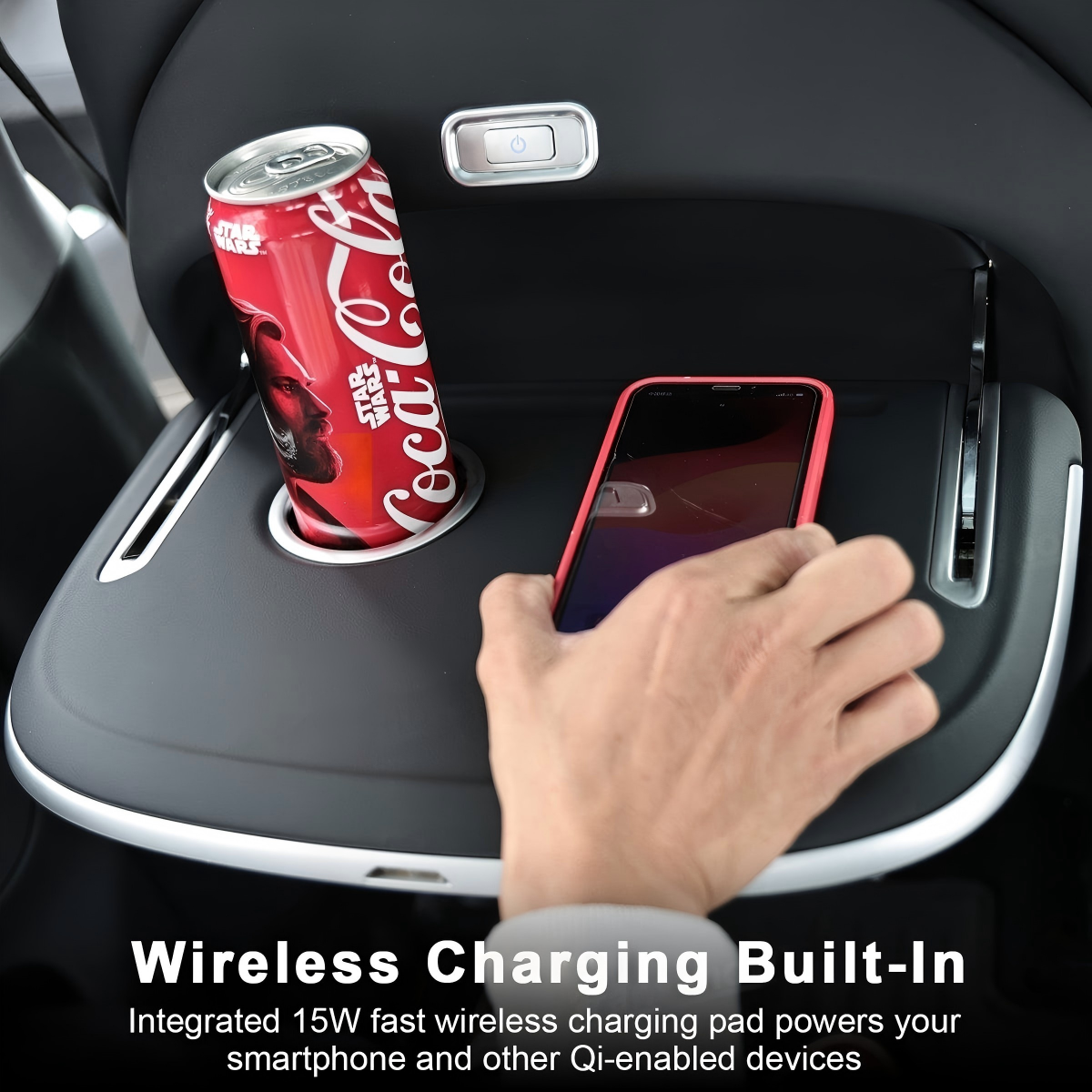 Tesla Electric & Manual Folding Tray Table with Wireless Charger and Ambient Lighting for Model Y / Y Juniper / 3 Highland